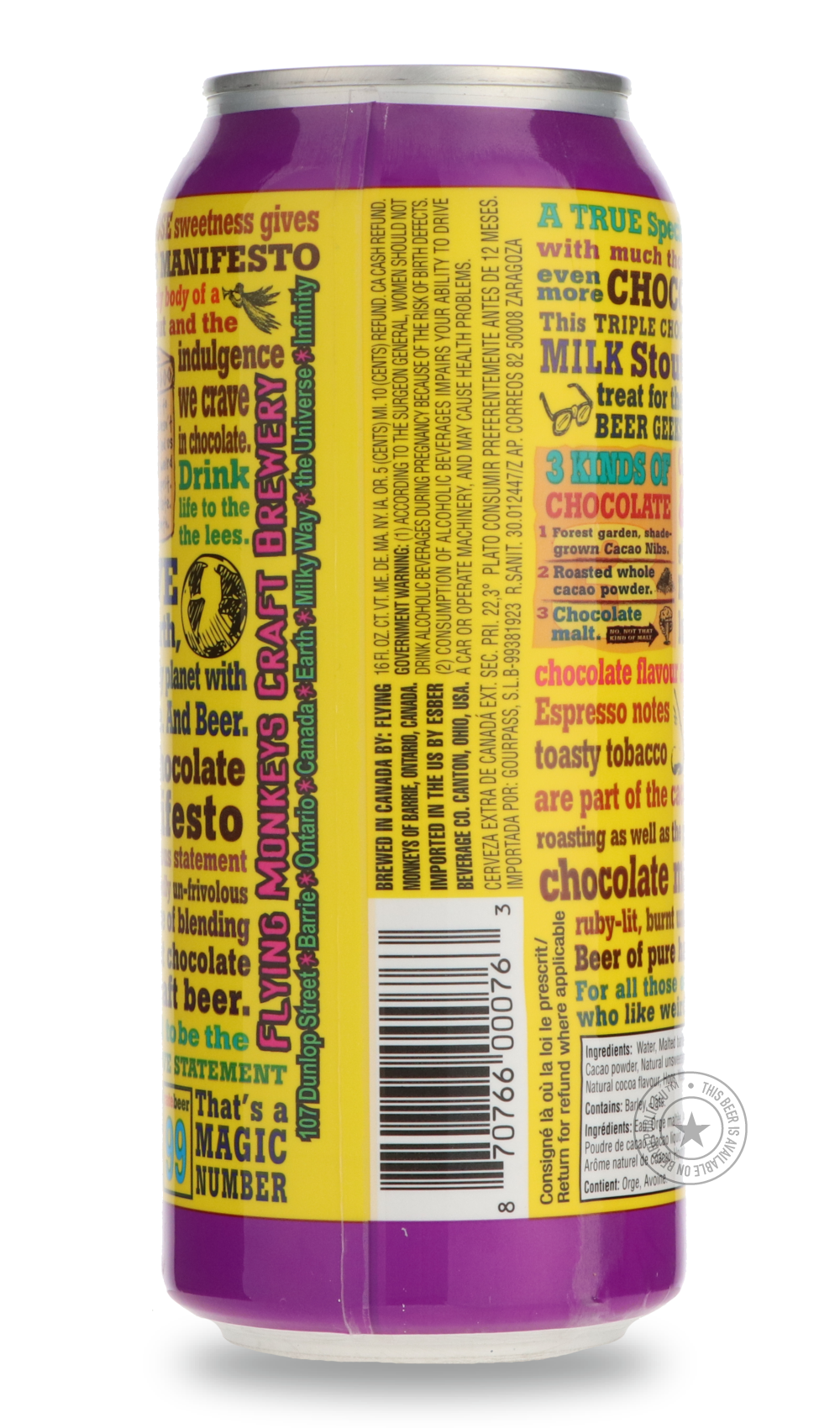 Flying Monkeys- The Chocolate Manifesto-Stout & Porter- Only @ Beer Republic - The best online beer store for American & Canadian craft beer - Buy beer online from the USA and Canada - Bier online kopen - Amerikaans bier kopen - Craft beer store - Craft beer kopen - Amerikanisch bier kaufen - Bier online kaufen - Acheter biere online - IPA - Stout - Porter - New England IPA - Hazy IPA - Imperial Stout - Barrel Aged - Barrel Aged Imperial Stout - Brown - Dark beer - Blond - Blonde - Pilsner - Lager - Wheat -